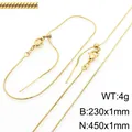 Gold adjustable stainless steel snake chain necklace and bracelet set with needle slider - Square Snake Chain / Bracelet / Gold