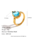 Elegante anillo de acero inoxidable chapado en oro de 18K con circón azul de gota. - Talla 6 / Estilo Gota de Agua (R5640) / Banda Dorada + Piedra Azul Cielo