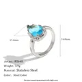 Anillo elegante con circonita en forma de gota azul claro hecho de acero inoxidable plata - Talla 6 / Estilo Gota de Agua (R5640) / Banda Plateada + Piedra Azul Cielo