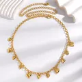 Elegant gold metallic waist chain belt featuring dangling heart charms for women fashion - Heart Pendant Decorative Chain Style (2597) / Gold