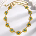 Gold chain waist belt for women featuring shell-shaped motifs with blue turquoise inlays - Conch Blue Stone Decoration Ethnic Style (1300) / Gold