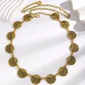 Elegant vintage gold shell waist chain for women ethnic style metal dress belt accessory - Scallop Texture Ring Linked Style (DZ-242) / Antique Gold