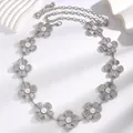 Silver floral waist chain belt with pearls for women's dresses, stylish metal accessory - 3D Five-Petal Flower Inlaid Artificial Pearl Style (DZ-509) / Silver