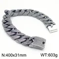 Heavy vintage stainless steel Cuban link bracelet for men with trident pattern. - 31mm Ancient Silver (KN286049-KJX)
