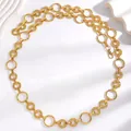 Elegant gold-tone metal chain belt featuring textured circular links for women's dresses - Ring Hammered Splicing Ethnic Style (DZ-574) / Gold