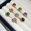 Selection of colorful square-cut gemstone rings displayed in a luxury jewelry tray - Square Rhinestone Style (HR3417) / 8-piece Set / Gold