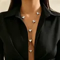 Incantevole collana di perline argentate con ciondoli a cuore multipli - Stile Pendenti Multipli a Cuore (X029)