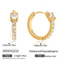 Detailed size and weight specs for 18k gold plated stainless steel cubic zirconia hoop earrings - Gold - Main Stone Style (JDE0312212)