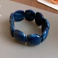 Retro blue marbled acrylic rectangular bead bracelet for a minimalist elegant look - Blue Marbled