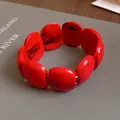 Retro red acrylic marbled rectangular bracelet with elegant geometric design - Red Marbled
