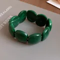 Retro green acrylic marbled rectangular bead bracelet for a minimalist niche jewelry look. - Dark Green Tie-dye