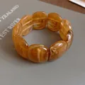 Vintage amber acrylic marbled rectangle link bracelet with minimalist geometric design - Light Brown Tie-dye