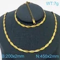 Elegante conjunto de collar y pulsera de cadena de serpiente trenzada en oro acero - Color Dorado Trenzado de Dos Capas 2mm / Pulsera 18cm+5cm