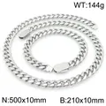 Conjunto de collar y pulsera de cadena cubana de acero inoxidable plateado para hombre - Pulsera + Collar Color Acero