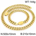 Conjunto de cadena de eslabones cubanos de acero de titanio chapado en oro con collar - Pulsera + Collar Dorado