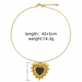 Vintage gouden zonnebloem hart hanger ketting, lengte 42+5cm, gewicht 14,3g, chic - Zwarte Strass Zonnebloem Hart Stijl