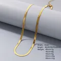 Elegant 4mm gold-plated stainless steel herringbone blade chain necklace for women - Gold 4mm / Necklace 40cm + 5cm Tail Chain