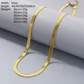 5mm gold stainless steel herringbone blade chain necklace for women, stylish jewelry - Gold 5mm / Necklace 40cm + 5cm Tail Chain