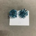 Orecchini a lobo con perline a grappolo d'uva blu su scheda di plastica bianca - Blu