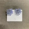 Elegant blue bubble cluster stud earrings on white display card - Lavender