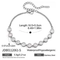 Close-up of stainless steel bracelet with circular crystals and size specifications - Round Rhinestone Bracelet (JDB0112061-S)