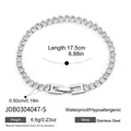 Detailed macro view of silver stainless steel tennis bracelet showing 17.5cm length and weight. - Oval Zirconia Tennis Bracelet (JDB0304047-S)