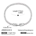Detail view of 0.3cm width stainless steel tennis bracelet with precise dimensions - Tennis Bracelet (JDB201210-S)