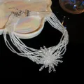 Elegant multi-strand crystal beaded necklace with sparkling snowflake pendant for women - Silver-White (25#)