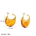 Orecchini vintage a forma di borsa in acciaio inox dorato con dettaglio in resina ambra - Orecchini a Lobo a Forma di Borsa (TE60793-BR) / Ambra