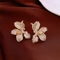 Exquisite vintage gold-plated flower stud earrings encrusted with sparkling clear crystals - Style 5
