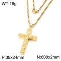 Gold stainless steel diagonal stripe cross pendant necklace for men, 60cm chain length - Diagonal Twill Cross Necklace - Gold (KN302499-GC) / 60cm Box Chain