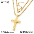 Gold stainless steel hip hop cross necklace with diagonal stripe pendant for men - Diagonal Twill Cross Necklace - Gold (KN302501-GC) / 45cm Bead Chain