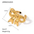 Gold stainless steel bow ring variant showing dimensions 2.32cm by 3.0cm and weight - Gold Bowknot Open Ring (JDRW2312025)