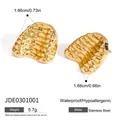 Gold stainless steel rippled geometric stud earrings showing size and weight - Gold Pleated Ripple Style (JDE0301001)