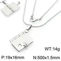 Silver titanium steel book pendant necklace with heart cutout and spec details - Silver Book Style (KN295056-Z) / Silver