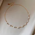 French style 18k gold plated choker necklace with delicate white pearls and beads - Gold-White