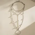 Detailed view of silver minimalist multi-layer chain hand harness with delicate bead accents - Bracelet / Silver