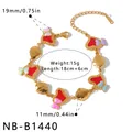 Pulsera de acero dorado con corazón y lazo con medidas detalladas de tamaño y peso - Pulsera de Abalorios Corazón Lazo (NB-B1440) / Chapado en oro 18K