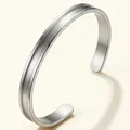Bracelet jonc élégant en acier inoxydable brossé avec un design central rainuré épuré - Jonc Chaîne en C (52-B-1) / 6mm / Acier