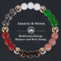 Handmade multi-colored natural gemstone beaded bracelet for stress relief and energy balance - Seven Chakra Multicolor Natural Stone Style (Anxiety & Stress-5)
