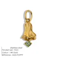 Pendentif fleur de naissance pavot d'août en acier inoxydable plaqué or 14K avec pierre - Août Coquelicot / Or