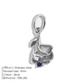 Pendentif fleur de naissance en acier inoxydable avec pierre précieuse violette pour DIY - Février Iris / Argent