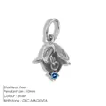 Élégant pendentif fleur de naissance en acier titane avec pierre de naissance bleue - Décembre Poinsettia / Argent