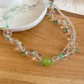 Collana di perle di cristallo verde fresco con accenti di zircone per l'estate - Collana (HB5940) / Argento-Verde