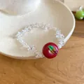 Anello fatto a mano in cristallo trasparente con ciondolo a forma di mela rossa. - Braccialetto (HB5940) / Bianco-Rosso