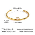 Vista detallada de brazalete de acero dorado con piedra marquise y medidas - Dorado (YYBL026001-G)