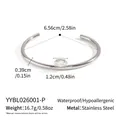 Dimensiones detalladas del brazalete abierto de acero inoxidable con peso y material - Plateado (YYBL026001-P)