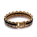 Geflochtenes Herrenarmband im Hip-Hop-Stil mit goldener Edelstahlkette und Nylonschnur - Geflochtener Patchwork-Stil (KB76206-BD) / Gold