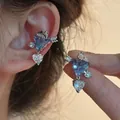 Exquisite grape-shaped ear clips with heart zircon drops, no ear hole required - Clip-on Style / Silver Purple
