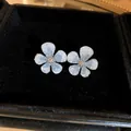 Elegant vintage silver needle flower stud earrings featuring shimmering blue petals in box - 5# Silver Needle - Silver - Blue
